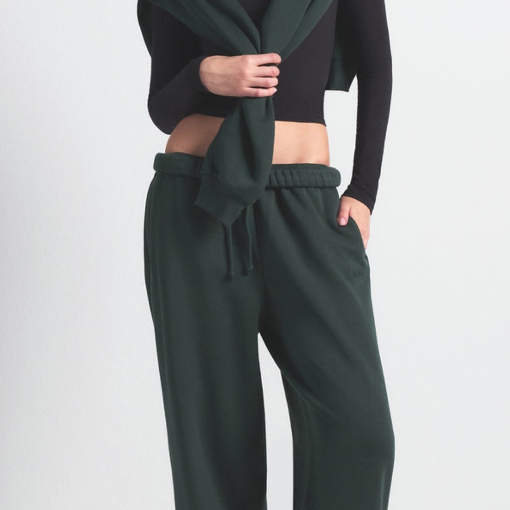SKIMS NWT Classic Cotton Fleece Straight Leg Pants - Spruce - Picture 3 of 6